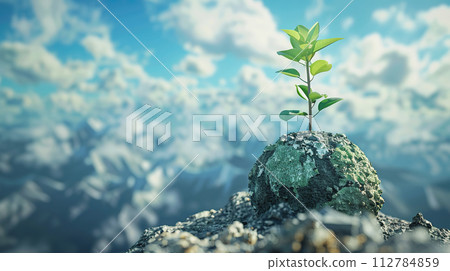 AI-generated content. Symbol of growth and environmental conservation on rock 112784859