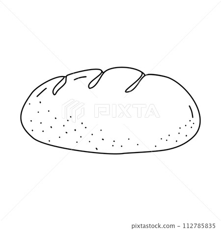Side view of fresh baked bread loaf with texture, doodle style flat vector outline for coloring book 112785835