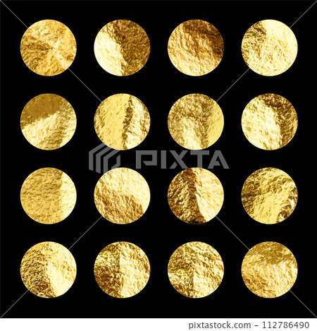 Gold foil, shiny handmade circles. Golden glittering texture, pattern. Luxury shining hand drawn background. Wedding, greeting card decoration elements. Modern minimalist art. Vector illustration Gold foil, shiny handmade circles. Golden glittering texture, pattern. Luxury shining hand drawn background. Wedding, greeting card decoration elements. Modern minimalist art. Vector illustration 112786490