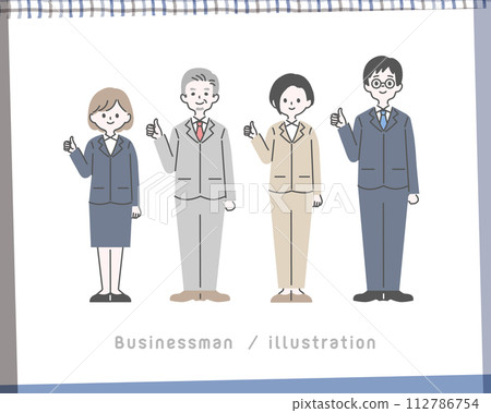 Illustration set of men and women wearing suits giving a thumbs up 112786754