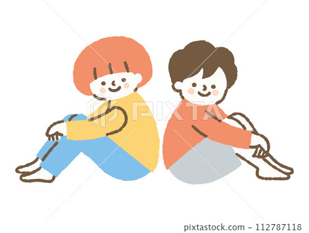 Boy and girl facing forward and smiling_color 112787118