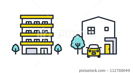 公寓與獨立式住宅簡單向量圖示插畫集素材 公寓與獨立式住宅簡單向量圖示插畫集素材 112788049