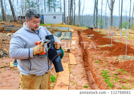 Developing drainage system for outflow of rainwater stormwater Developing drainage system for outflow of rainwater stormwater 112788081