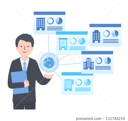 一個西裝革履的男人，手上有很多公司資訊 112788250