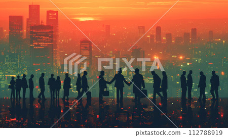 Silhouette of business people shaking hands 112788919