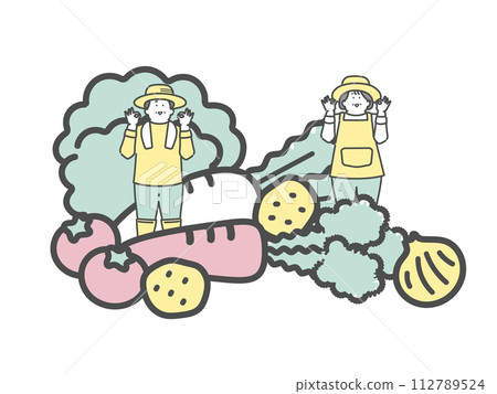 Elderly couple doing OK pose and vegetable farmer illustration background 112789524