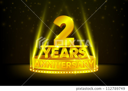2 Years Anniversary Celebration. Anniversary podium. Anniversaries concept. Gold stage on black background. Vector illustration. 2 Years Anniversary Celebration. Anniversary podium. Anniversaries concept. Gold stage on black background. Vector illustration. 112789749