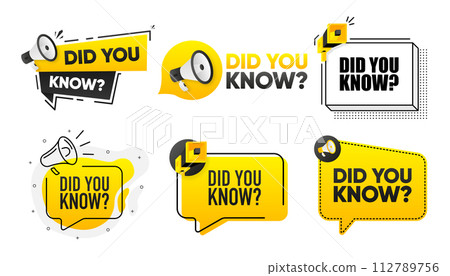 Did You Know. Megaphone label collection with text. Marketing and promotion. Vector Illustration. 112789756