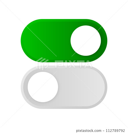 On and Off Toggle Switch Buttons. Modern user interface mockup. Template button in green and grey colors on white background. Vector illustration. 112789792