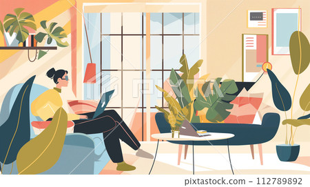 Graphic design minimalist style for work station at home. Work from home activity and idea for presentation 112789892