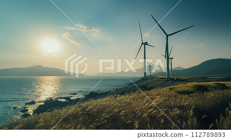 Green Power Generation: Wind Farm Landscape on a sunny day. 112789893