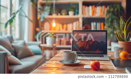 Realistic image minimalist style for work station at home. Work from home activity and idea for presentation 112789898