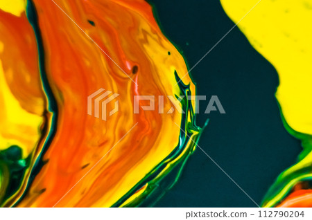 Abstract background of acrylic paint in yellow, orange and green tones. Abstract background of acrylic paint in yellow, orange and green tones. 112790204