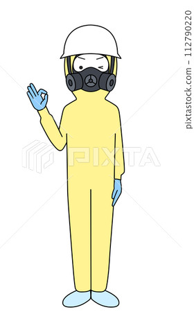 Okay sign Level C chemical protective suit illustration (female) Okay sign Level C chemical protective suit illustration (female) 112790220