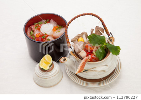 An image of an elegant seafood rice bowl, an ingredient for lunch and dining out An image of an elegant seafood rice bowl, an ingredient for lunch and dining out 112790227