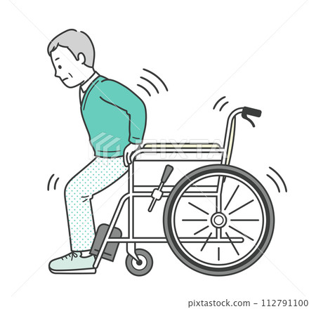 Elderly man trying to get up from a wheelchair 112791100
