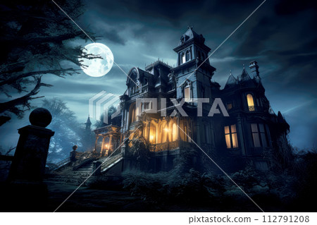 Creepy old mansion in the moonlight. Creepy old mansion in the moonlight. 112791208