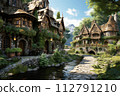 A cozy elven village with empty streets. 112791210