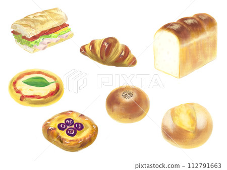用水彩鉛筆繪製的麵包插圖 112791663