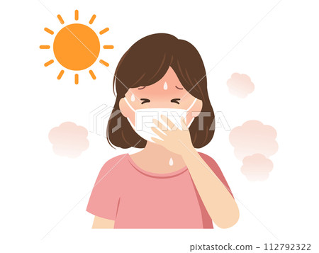 Vector illustration of a woman with mask heatstroke 112792322