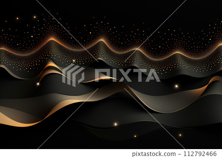 Abstract black background with golden waves. Vector illustration. Generative AI 112792466
