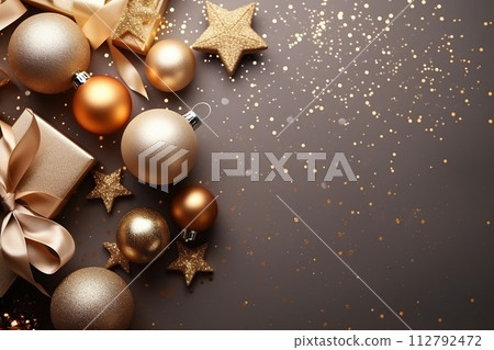 Christmas background. Festive decoration on the table. New Year concept. Generative AI 112792472