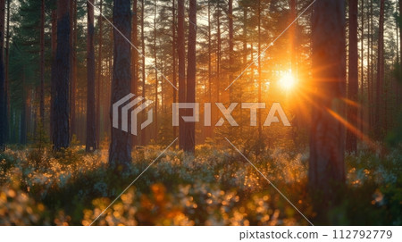 Serene nature scene with lush trees and jungle plants background, Generative AI 112792779