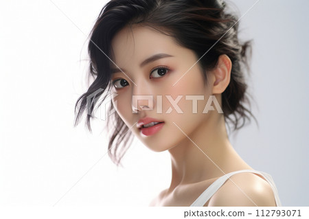皮膚美麗的日本女性簡介(亞洲,白色背景,無背景) 皮膚美麗的日本女性簡介(亞洲,白色背景,無背景) 112793071