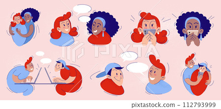 Online friend video chat with flat people vector Online friend video chat with flat people vector 112793999