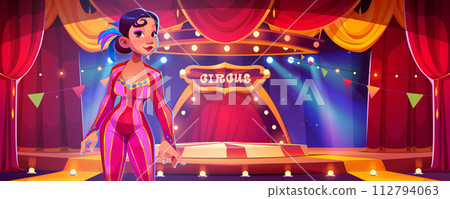 Female circus performer on arena background 112794063