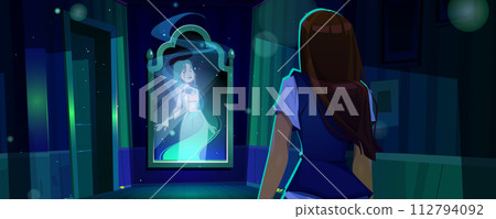 Negative mirror person for woman self in house 112794092