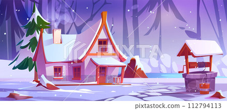 Winter landscape with house in forest Winter landscape with house in forest 112794113