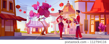 Couple standing in old Chinese town street 112794116