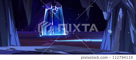 Magic portal door in dark underground cave 112794119