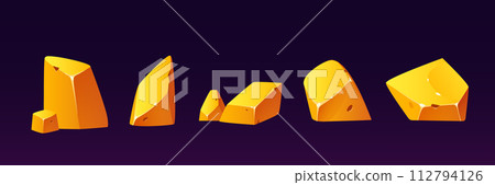 Gold nuggets set isolated on black background 112794126