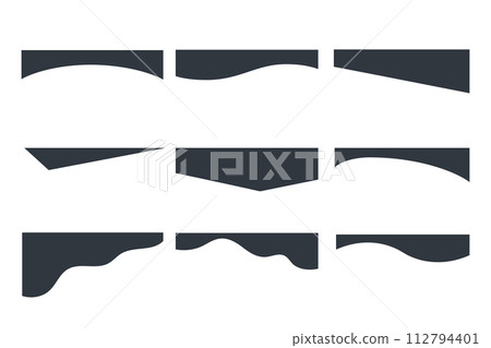 Separator shape for website set. Curve lines frame and corner, border for top page isolated on white 112794401