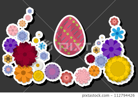 Illustration on theme celebration holiday Easter with hunt colorful bright eggs, banner consisting of hunt different Easter eggs, beautiful Easter eggs are main accessory at abstract background 112794426