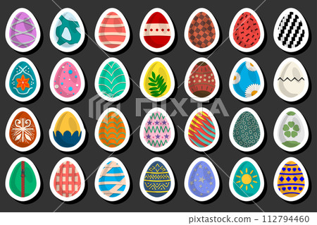 Illustration on theme celebration holiday Easter with hunt colorful bright eggs Illustration on theme celebration holiday Easter with hunt colorful bright eggs 112794460
