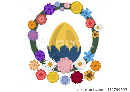 Illustration on theme celebration holiday Easter with hunt colorful bright eggs Illustration on theme celebration holiday Easter with hunt colorful bright eggs 112794705