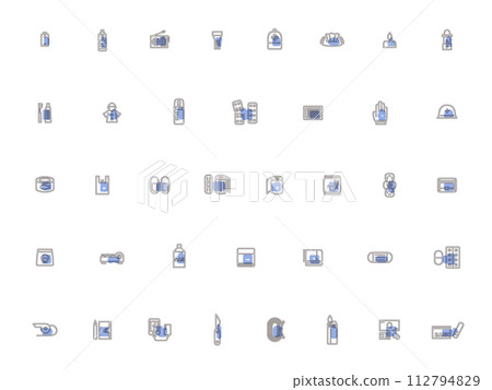 Outline disaster prevention goods icon set blue 112794829