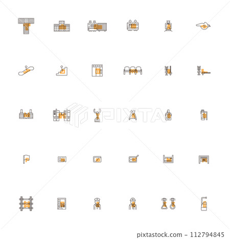 Station related outline icon illustration set orange 112794845