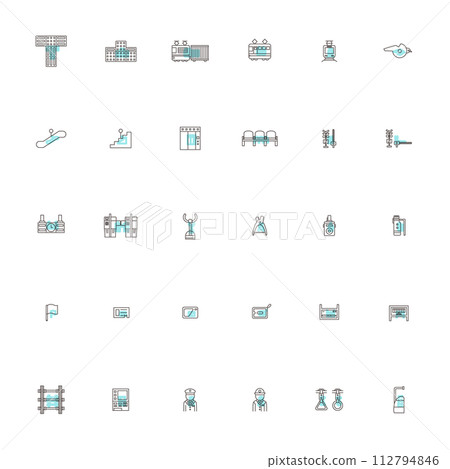 Station related outline icon illustration set light blue 112794846
