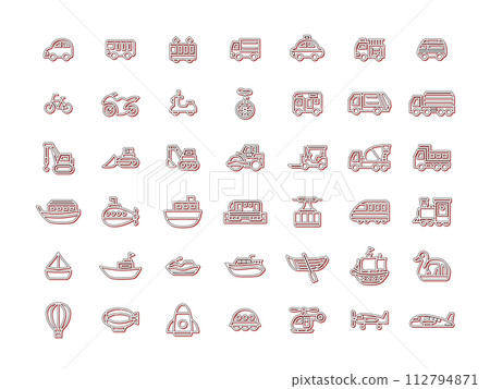 Color shadow icon set of various vehicles red Color shadow icon set of various vehicles red 112794871