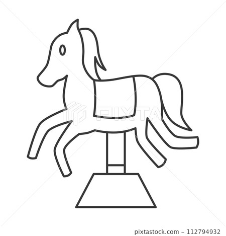 線描主題樂園相關單項插圖圖示集搖擺遊樂設備馬 112794932