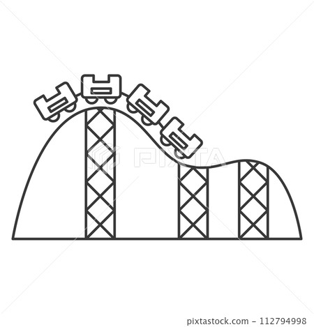 Line drawing theme park related single illustration icon set roller coaster 112794998
