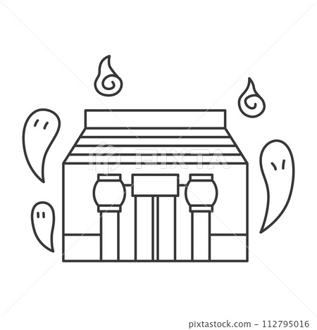 Line drawing theme park related single illustration icon set haunted house 112795016