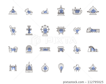 Outline theme park related illustration icon set blue Outline theme park related illustration icon set blue 112795025