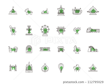 Outline theme park related illustration icon set green 112795029
