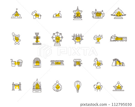 Outline theme park related illustration icon set 112795030