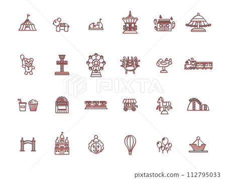 Color shadow theme park related illustration icon set red 112795033